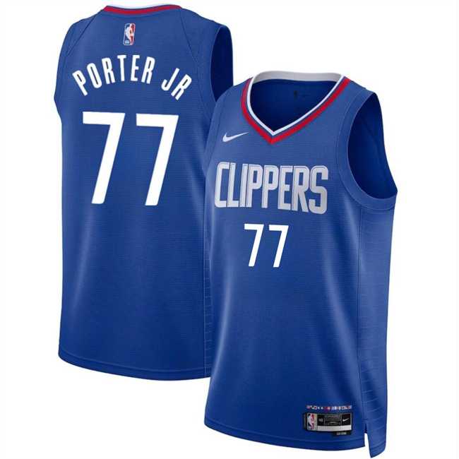 Mens Los Angeles Clippers #77 Kevin Porter Jr Blue Icon Edition Stitched Jersey Dzhi